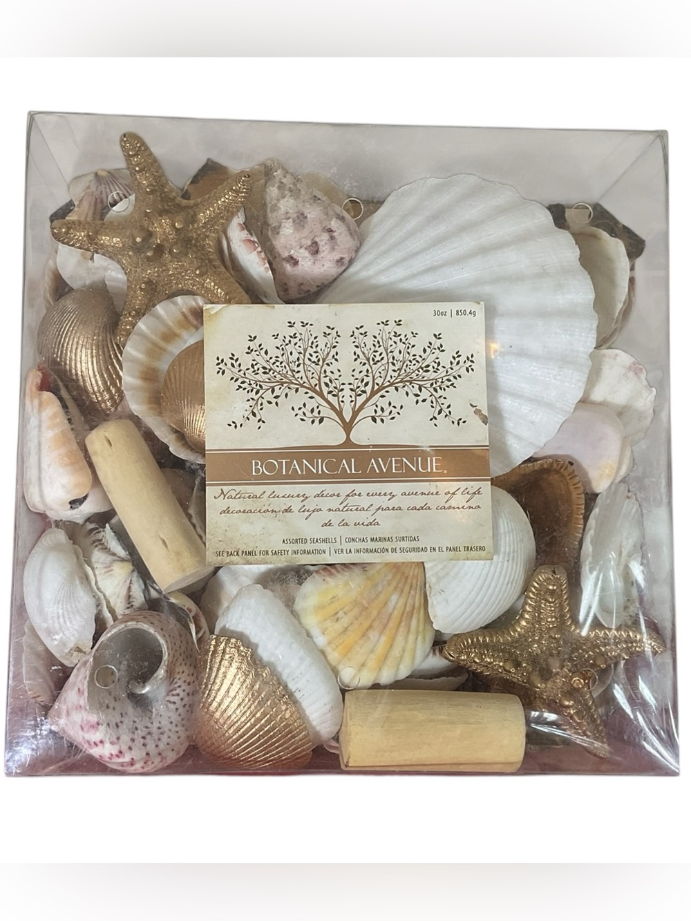 Botanical Avenue Coastal Seashell Decor Set 30oz Mixed Shells Starfish Gold Acce